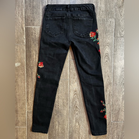 Dex Black Embroidered Floral Jeans Skinny Fit Stretch Boho Y2K - Picture 4 of 4